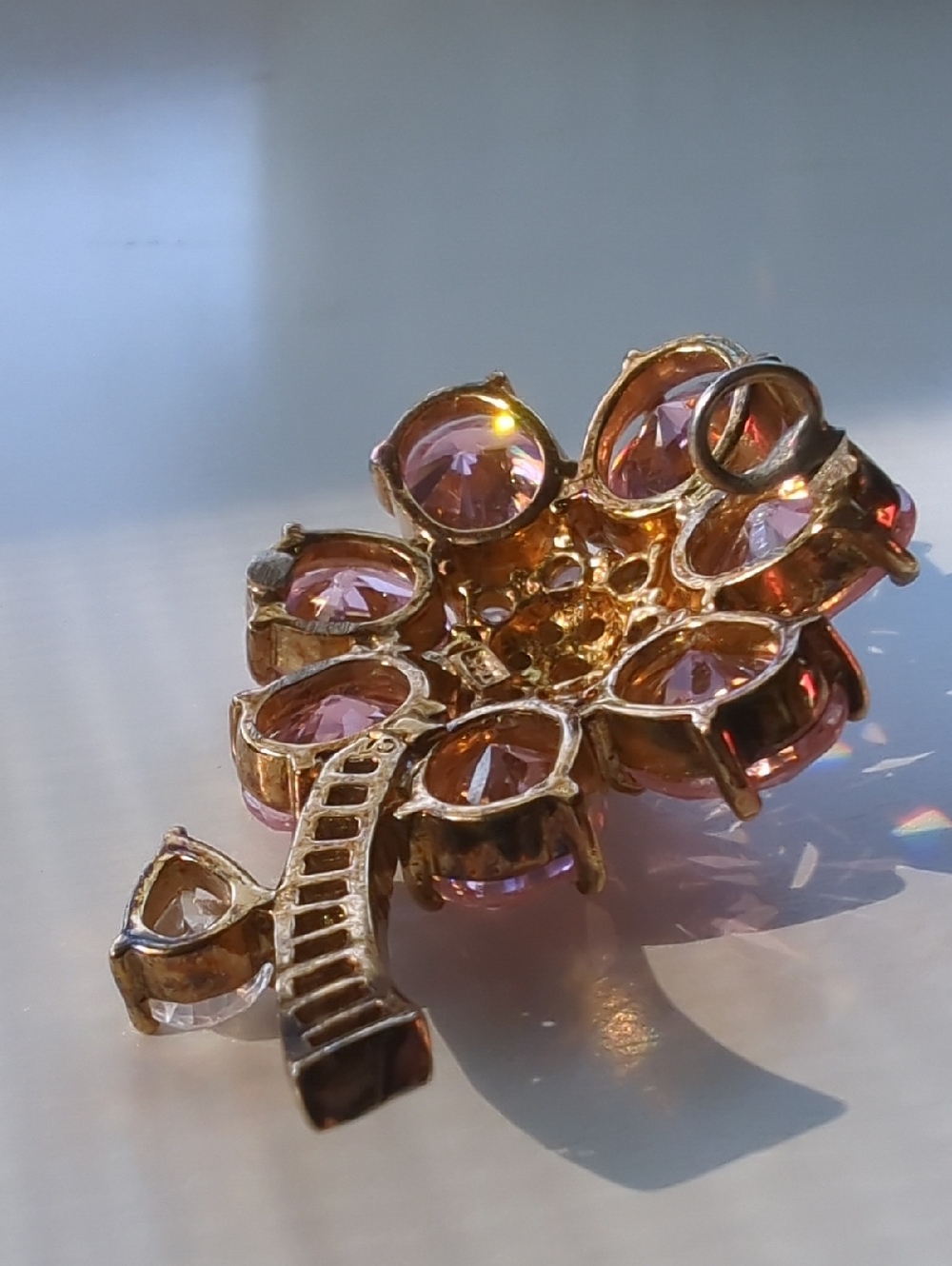 Vintage Floral Crystal Pendant, Makers Mark "CL" 925 Yellow Gold Plated - Picture 6 of 16